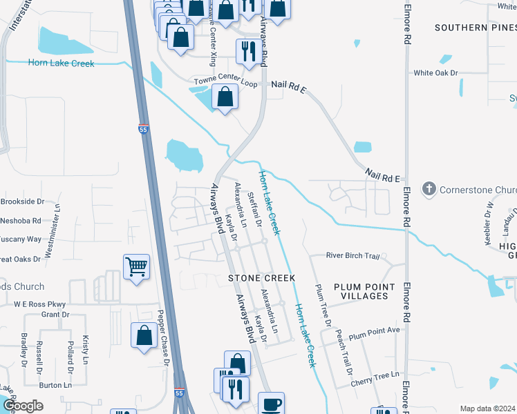 map of restaurants, bars, coffee shops, grocery stores, and more near 5902 Steffani Drive in Southaven