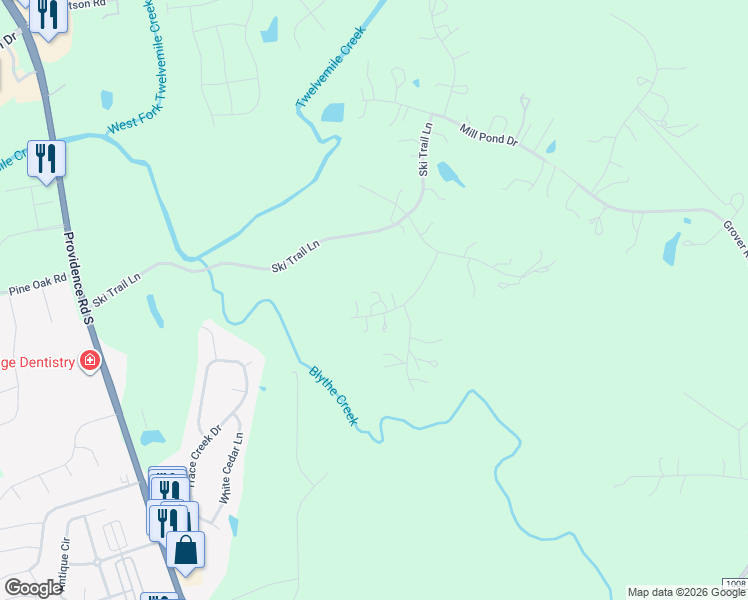map of restaurants, bars, coffee shops, grocery stores, and more near 2510 White Thorne Lane in Waxhaw