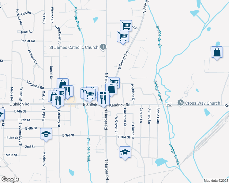 map of restaurants, bars, coffee shops, grocery stores, and more near 3118 North Shiloh Road in Corinth