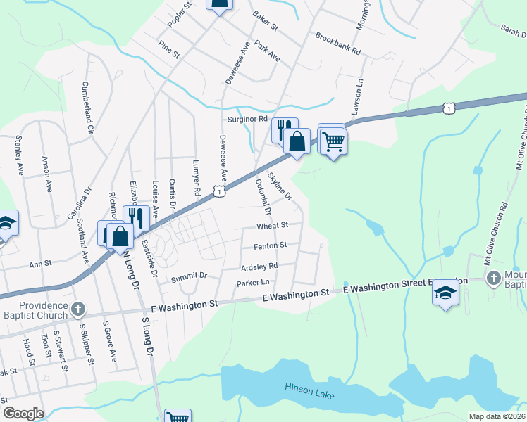 map of restaurants, bars, coffee shops, grocery stores, and more near 1918 Anthony Avenue in Rockingham