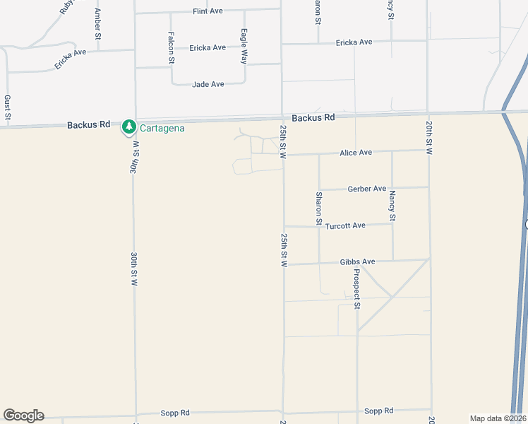 map of restaurants, bars, coffee shops, grocery stores, and more near 25th Street West in Mojave