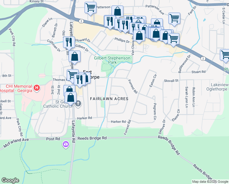 map of restaurants, bars, coffee shops, grocery stores, and more near 5 Lee Circle in Fort Oglethorpe