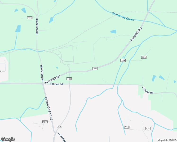 map of restaurants, bars, coffee shops, grocery stores, and more near County Road 100 in Corinth