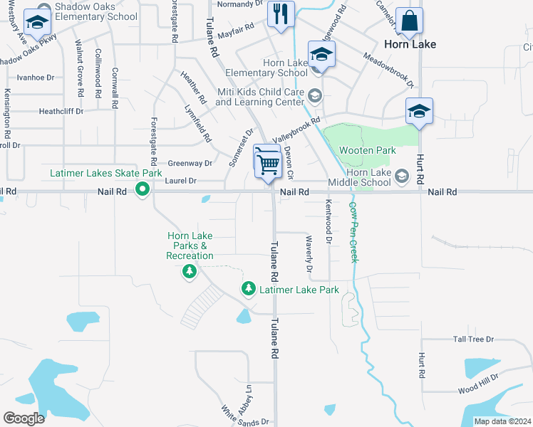 map of restaurants, bars, coffee shops, grocery stores, and more near 5885 Tulane Road in Horn Lake