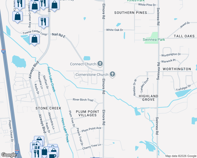 map of restaurants, bars, coffee shops, grocery stores, and more near 5850 Garden Walk South in Southaven