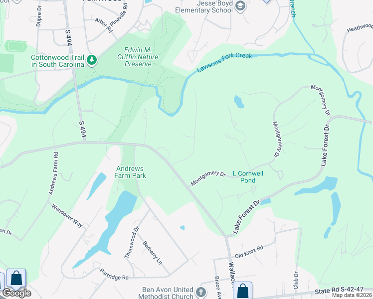 map of restaurants, bars, coffee shops, grocery stores, and more near 107 Burnett Drive in Spartanburg
