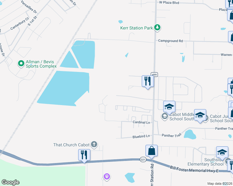 map of restaurants, bars, coffee shops, grocery stores, and more near 44 Winners Circle in Cabot