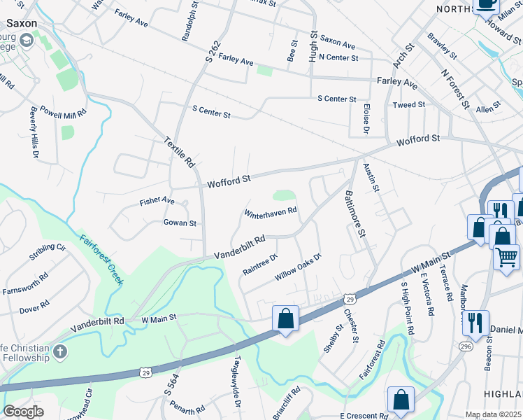 map of restaurants, bars, coffee shops, grocery stores, and more near 222 Edenbridge Lane in Spartanburg
