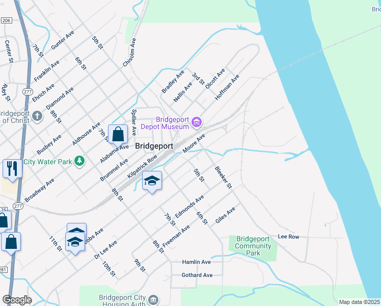 map of restaurants, bars, coffee shops, grocery stores, and more near 404 Moore Avenue in Bridgeport
