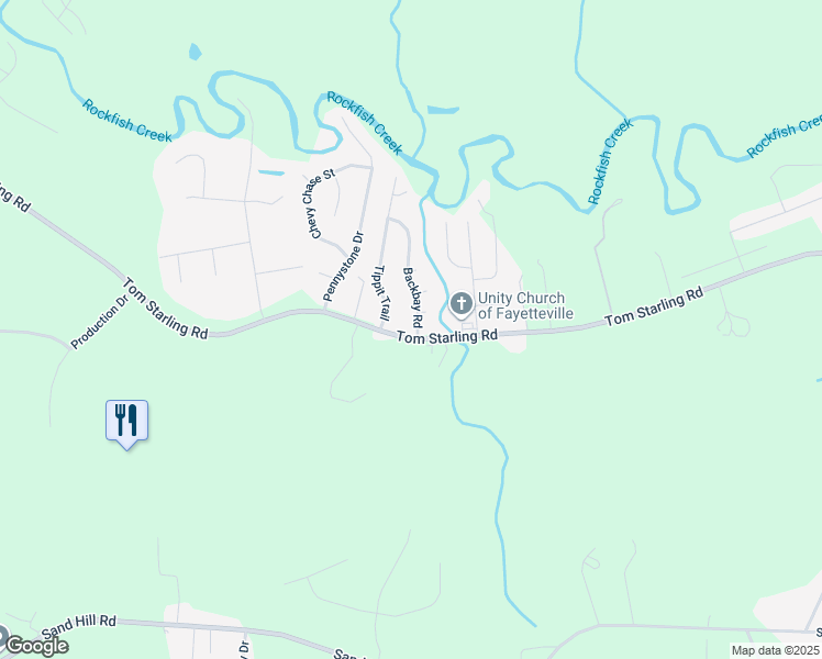 map of restaurants, bars, coffee shops, grocery stores, and more near 1335 Tom Starling Road in Fayetteville