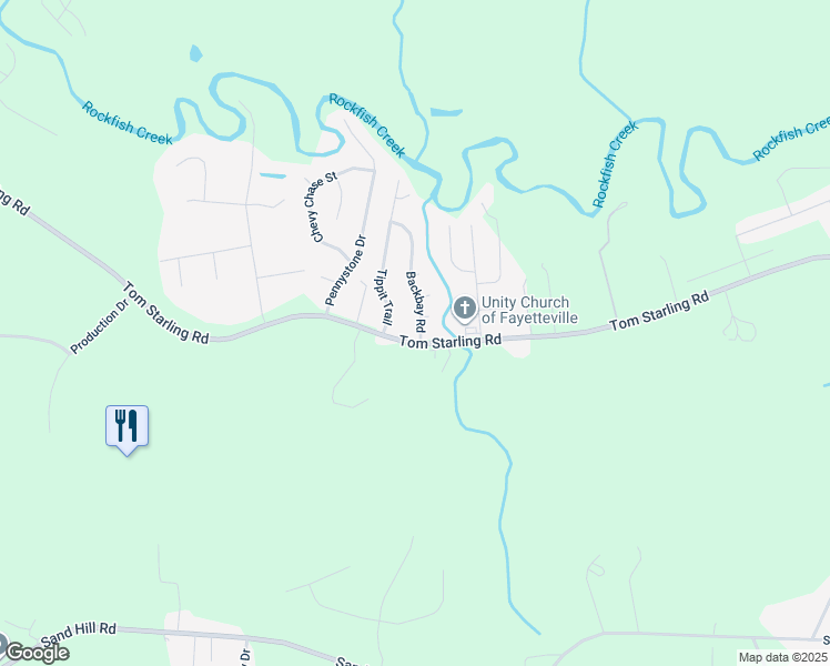 map of restaurants, bars, coffee shops, grocery stores, and more near 1335 Tom Starling Road in Fayetteville