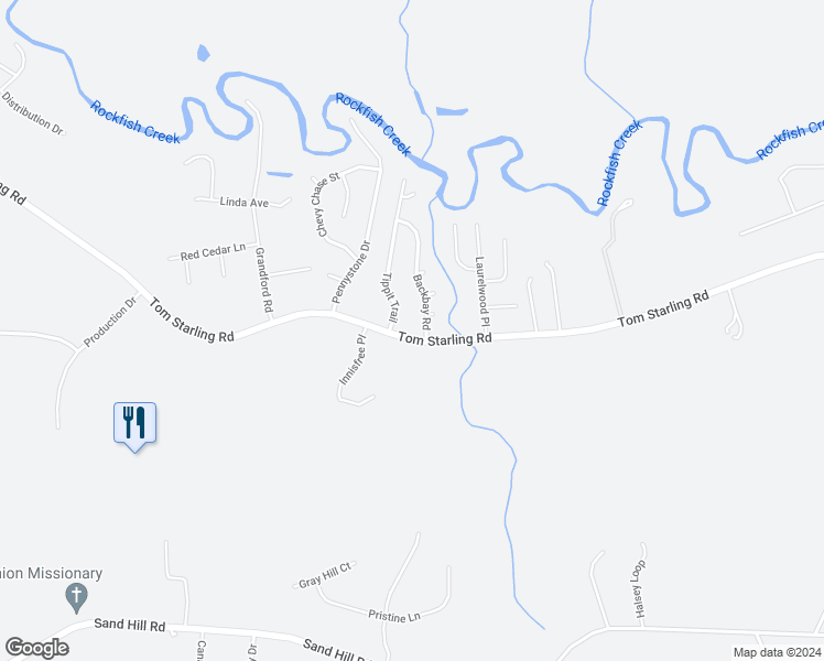 map of restaurants, bars, coffee shops, grocery stores, and more near 1325 Tom Starling Road in Fayetteville
