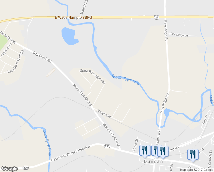 map of restaurants, bars, coffee shops, grocery stores, and more near 390 State Road S-42-9796 in Duncan