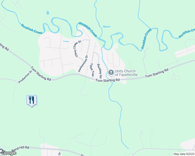 map of restaurants, bars, coffee shops, grocery stores, and more near 1325 Tom Starling Road in Fayetteville
