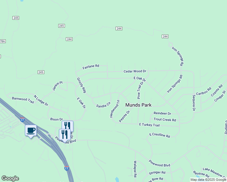 map of restaurants, bars, coffee shops, grocery stores, and more near 320 San Felipe Place in Munds Park