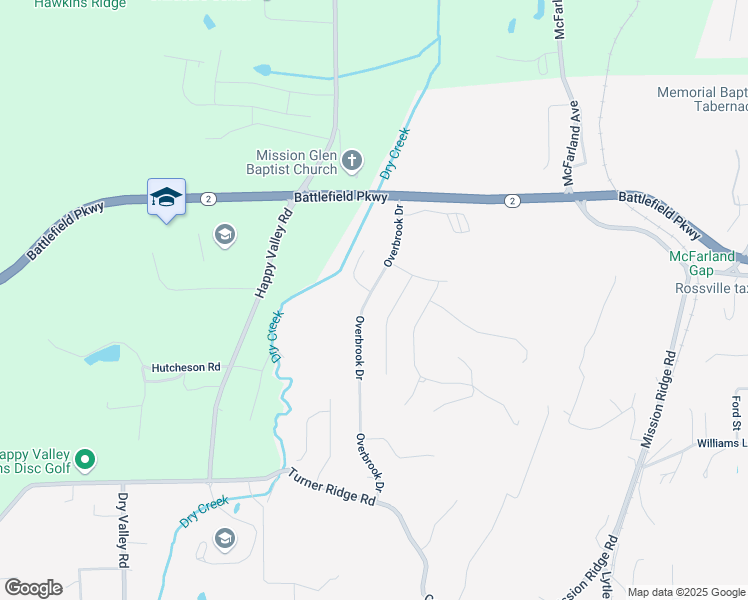 map of restaurants, bars, coffee shops, grocery stores, and more near 249 Overbrook Drive in Rossville