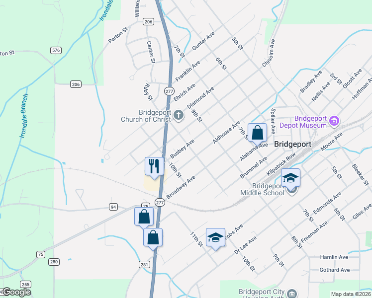 map of restaurants, bars, coffee shops, grocery stores, and more near 902 Busbey Avenue in Bridgeport
