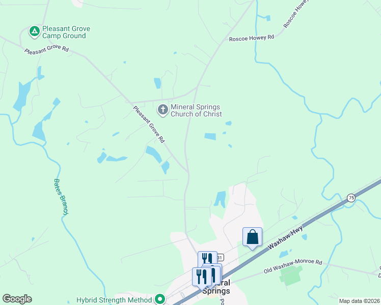 map of restaurants, bars, coffee shops, grocery stores, and more near 4512 Pleasant Grove Road in Waxhaw
