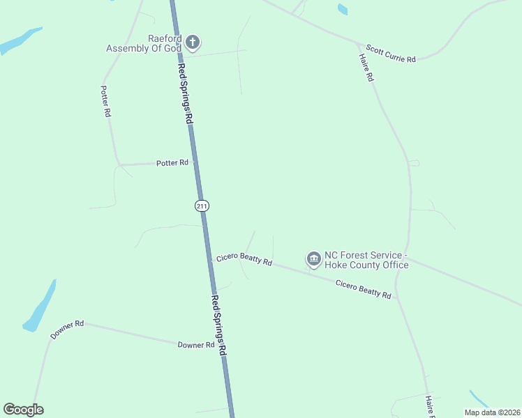 map of restaurants, bars, coffee shops, grocery stores, and more near 199 Fire Tower Lane in Raeford