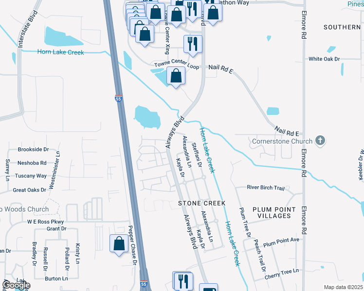 map of restaurants, bars, coffee shops, grocery stores, and more near 5941 Alexandria Lane in Southaven