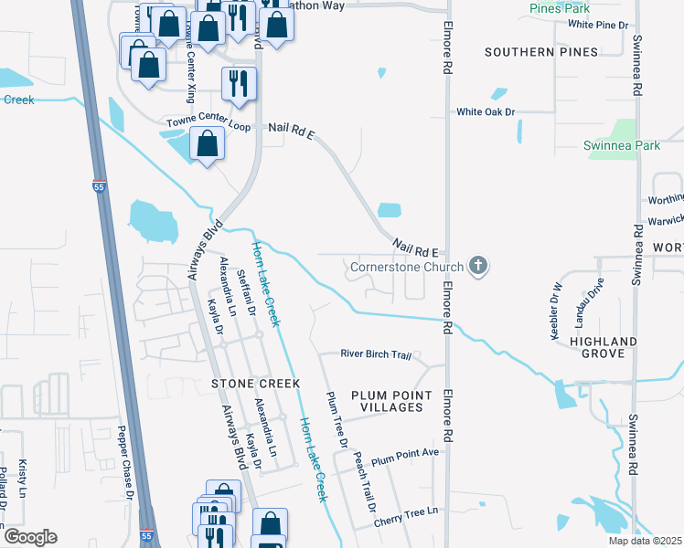 map of restaurants, bars, coffee shops, grocery stores, and more near 385 Nail Road East in Southaven