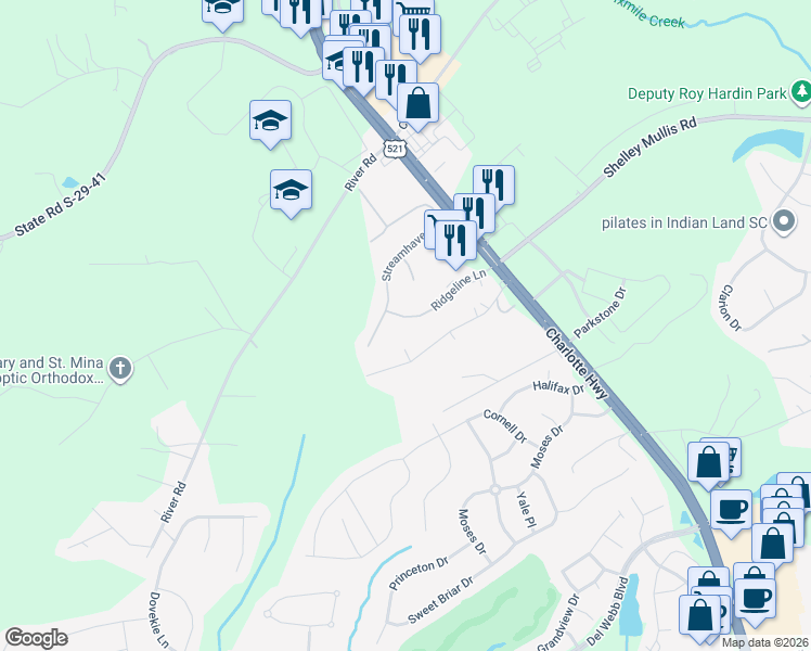 map of restaurants, bars, coffee shops, grocery stores, and more near 5026 Ridgeline Lane in Indian Land