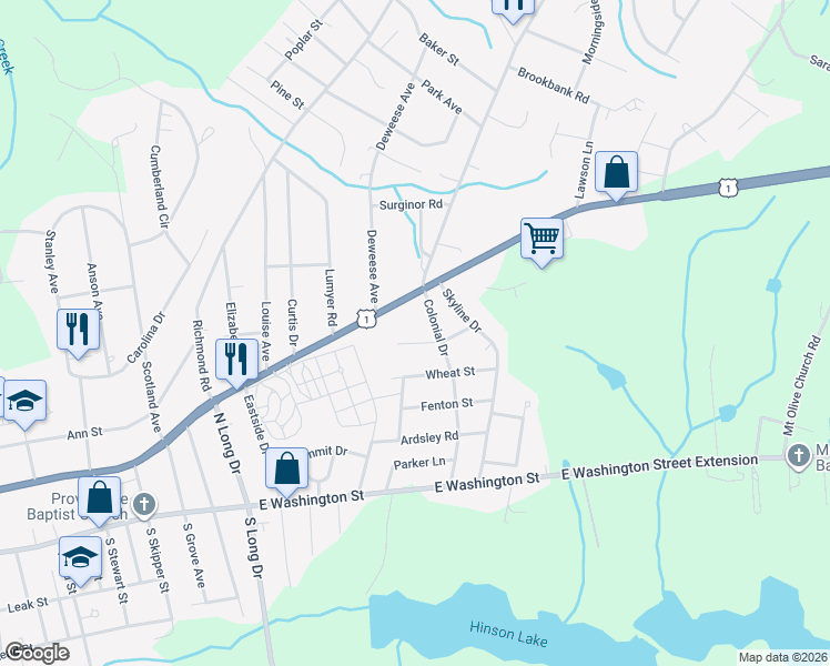 map of restaurants, bars, coffee shops, grocery stores, and more near 1918 Anthony Avenue in Rockingham
