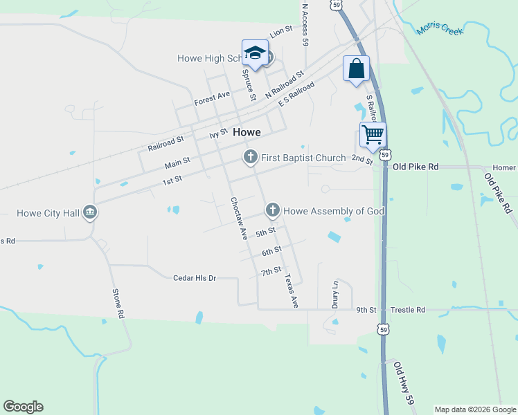 map of restaurants, bars, coffee shops, grocery stores, and more near 21430 4th Street in Howe