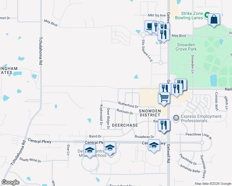 map of restaurants, bars, coffee shops, grocery stores, and more near 2544 Russum Drive in Southaven