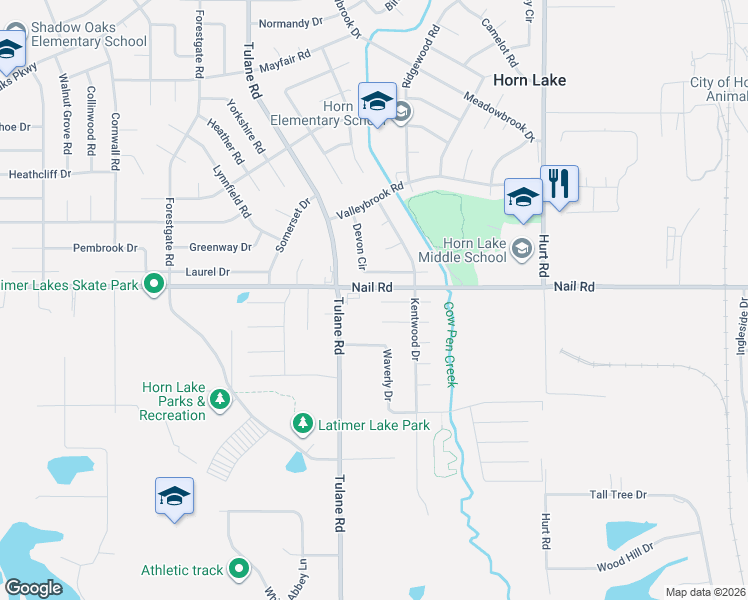 map of restaurants, bars, coffee shops, grocery stores, and more near 5880 Tulane Road in Horn Lake