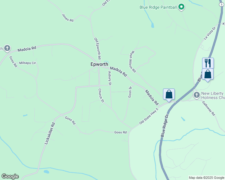 map of restaurants, bars, coffee shops, grocery stores, and more near 181 Asbury Street in Epworth