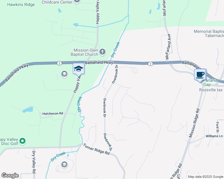 map of restaurants, bars, coffee shops, grocery stores, and more near 249 Overbrook Drive in Rossville