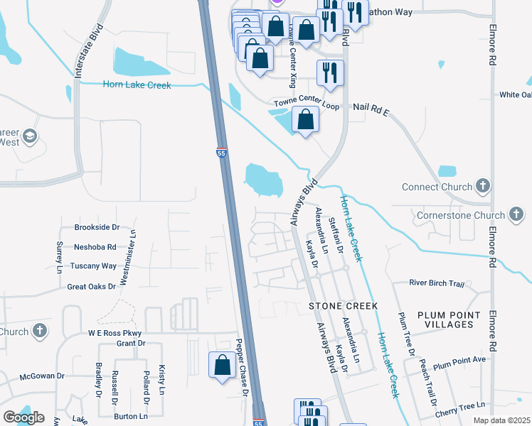 map of restaurants, bars, coffee shops, grocery stores, and more near Unnamed Road in Southaven