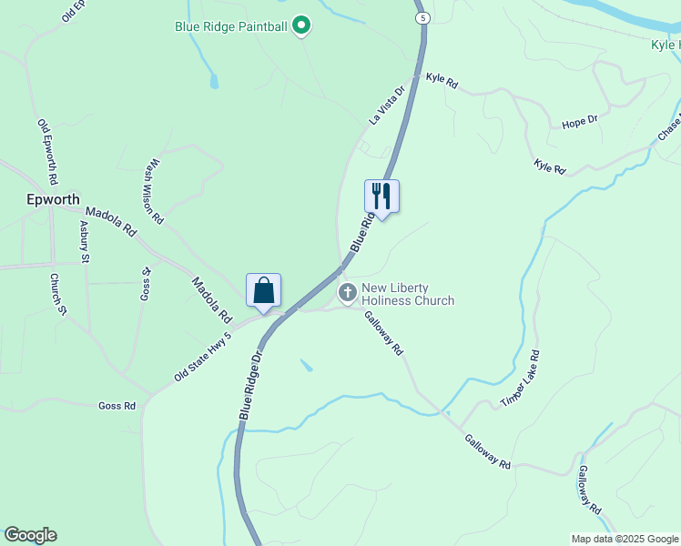 map of restaurants, bars, coffee shops, grocery stores, and more near 0 Galloway Road in Blue Ridge