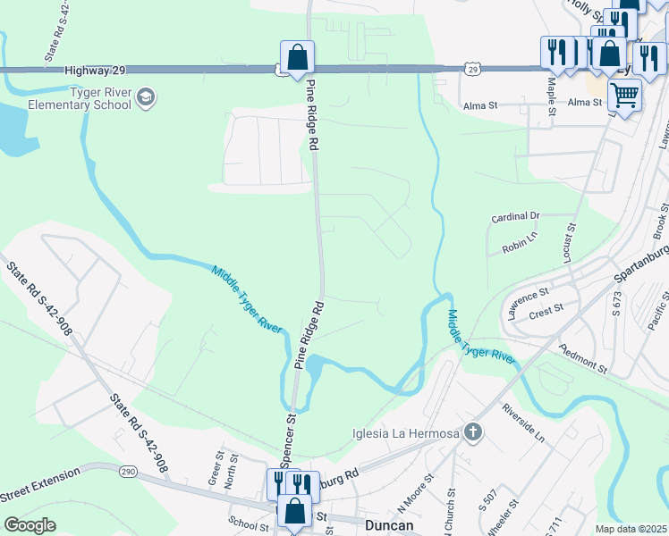 map of restaurants, bars, coffee shops, grocery stores, and more near 481 Pine Ridge Road in Duncan