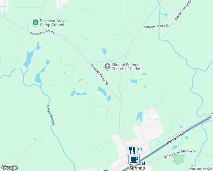 map of restaurants, bars, coffee shops, grocery stores, and more near 4604 Pleasant Grove Road in Waxhaw
