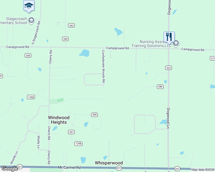map of restaurants, bars, coffee shops, grocery stores, and more near 290 Confederate Woods Road in Cabot