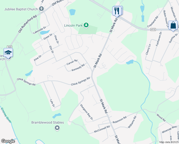 map of restaurants, bars, coffee shops, grocery stores, and more near 225 Lincoln Drive in Taylors