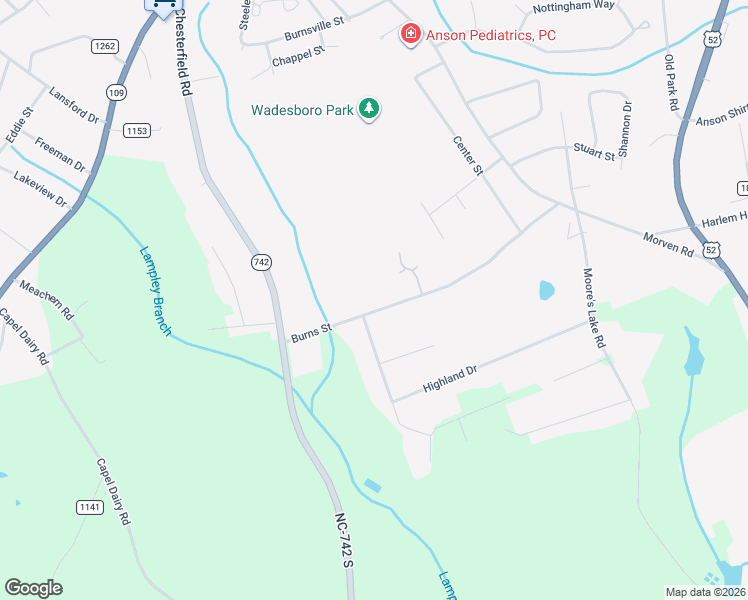 map of restaurants, bars, coffee shops, grocery stores, and more near 409 Burns Street in Wadesboro