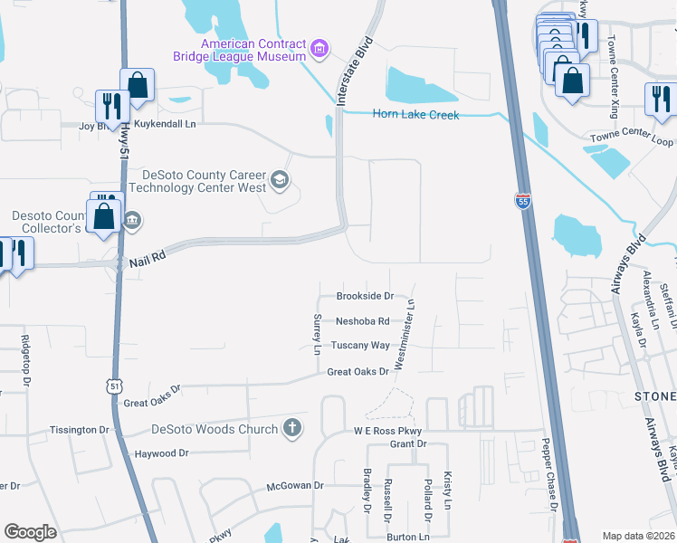 map of restaurants, bars, coffee shops, grocery stores, and more near 5984 Trowbridge Cove in Southaven
