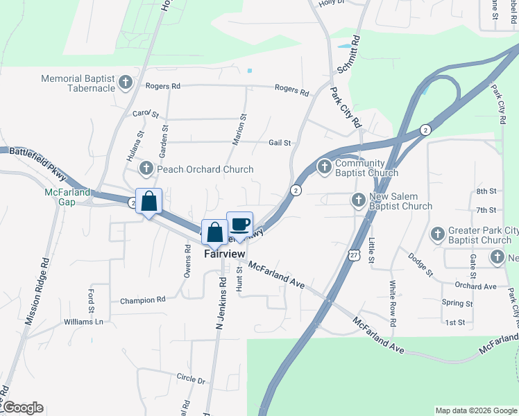 map of restaurants, bars, coffee shops, grocery stores, and more near 11 Broadway Road in Rossville