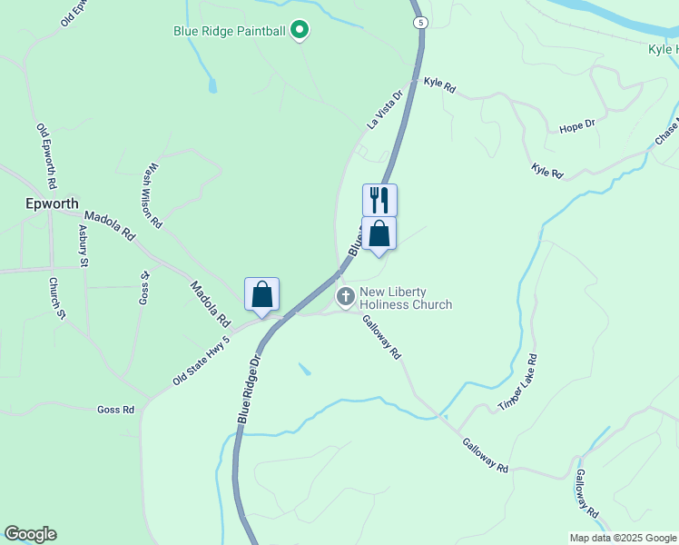 map of restaurants, bars, coffee shops, grocery stores, and more near 0 Galloway Road in Blue Ridge