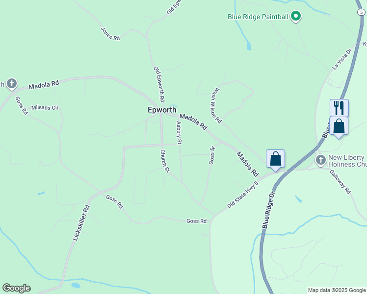 map of restaurants, bars, coffee shops, grocery stores, and more near 181 Asbury Street in Epworth