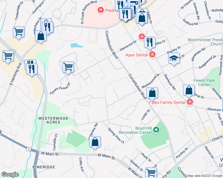 map of restaurants, bars, coffee shops, grocery stores, and more near 291 Garden Way in Rock Hill