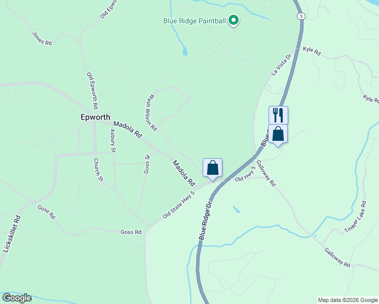 map of restaurants, bars, coffee shops, grocery stores, and more near 164 Washington Wilson Road in Blue Ridge
