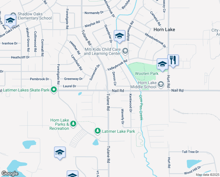 map of restaurants, bars, coffee shops, grocery stores, and more near 6010 Tulane Road in Horn Lake