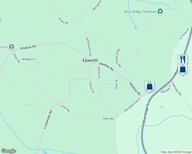 map of restaurants, bars, coffee shops, grocery stores, and more near 30 McClure Road in Epworth