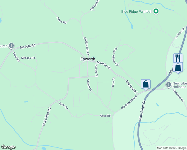 map of restaurants, bars, coffee shops, grocery stores, and more near 30 McClure Road in Epworth