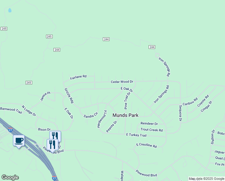 map of restaurants, bars, coffee shops, grocery stores, and more near 425 East Oak Drive in Munds Park