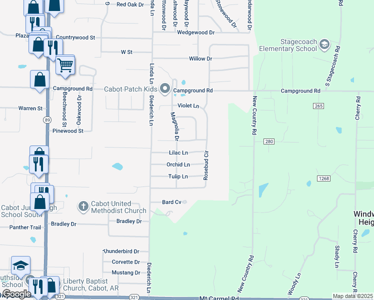 map of restaurants, bars, coffee shops, grocery stores, and more near 28 Lilac Lane in Cabot